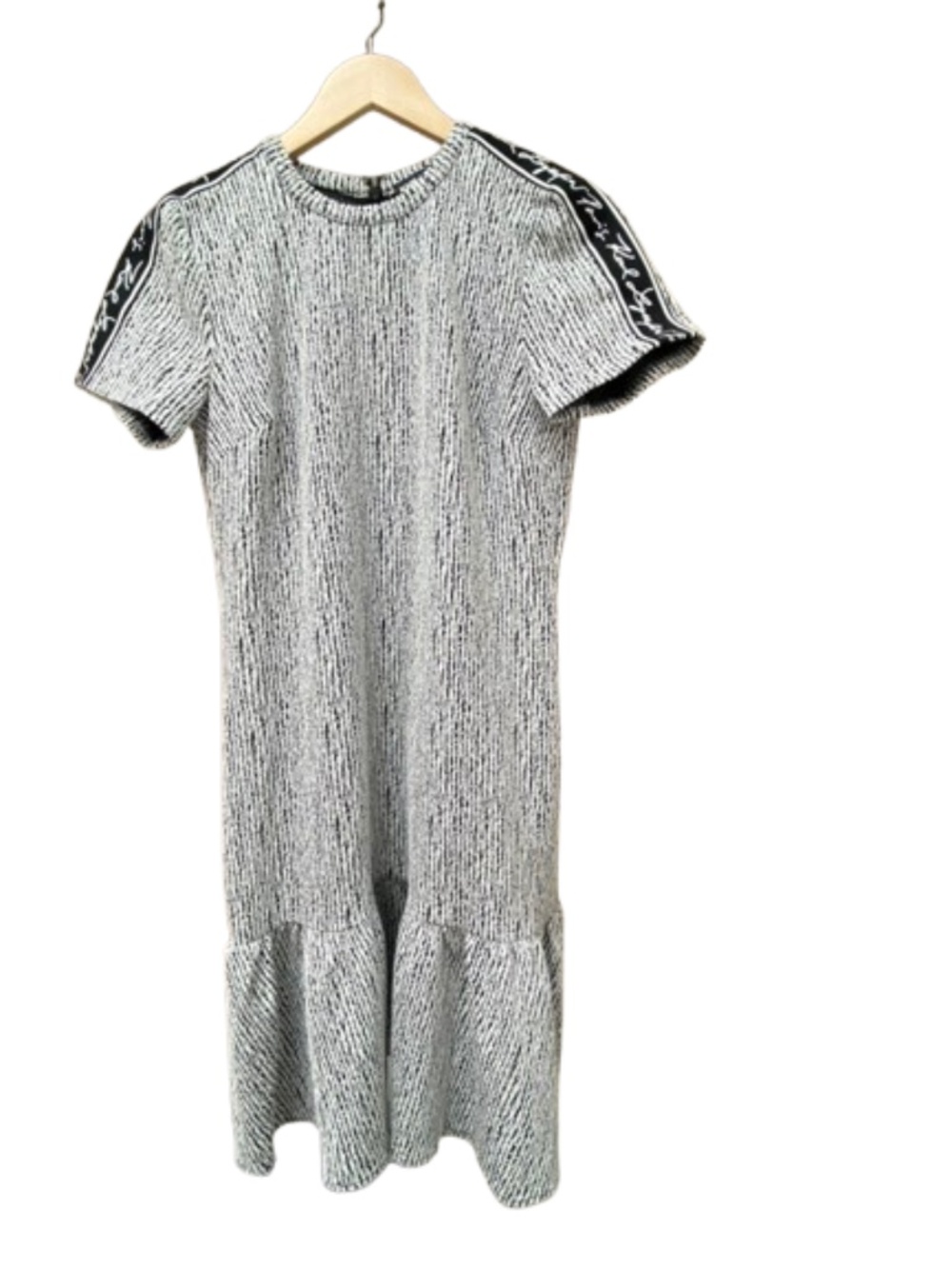 Karl Lagerfeld Paris Logo Tape Sleeve Flounce Hem Dress